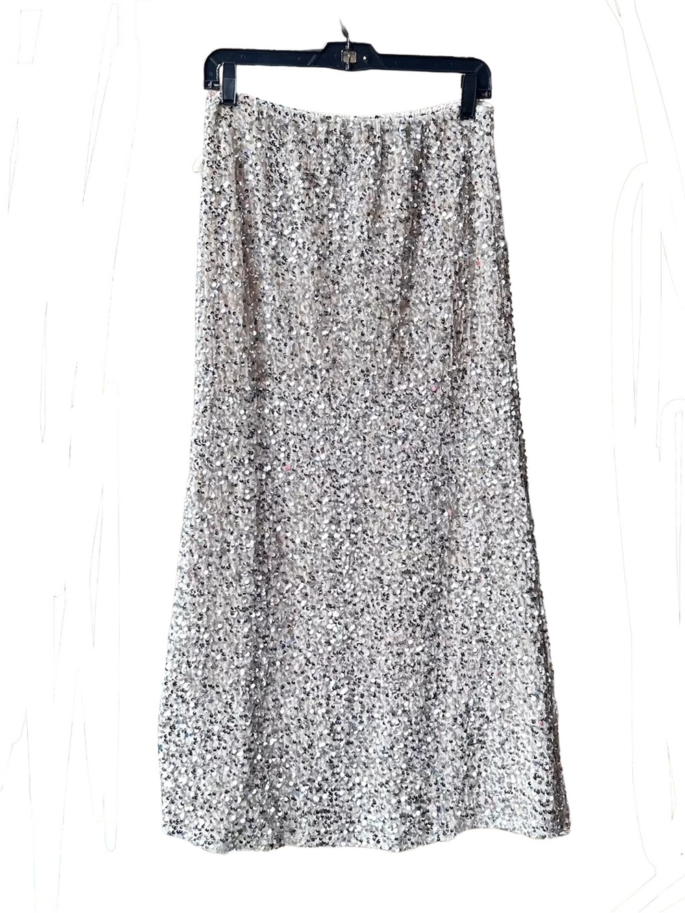 Old Navy Silver Sequin Maxi Skirt Cream Beige Velvet Womens M Medium Maxi Midi